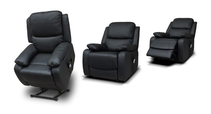 An image of the Parker lift and rise chair in black leather