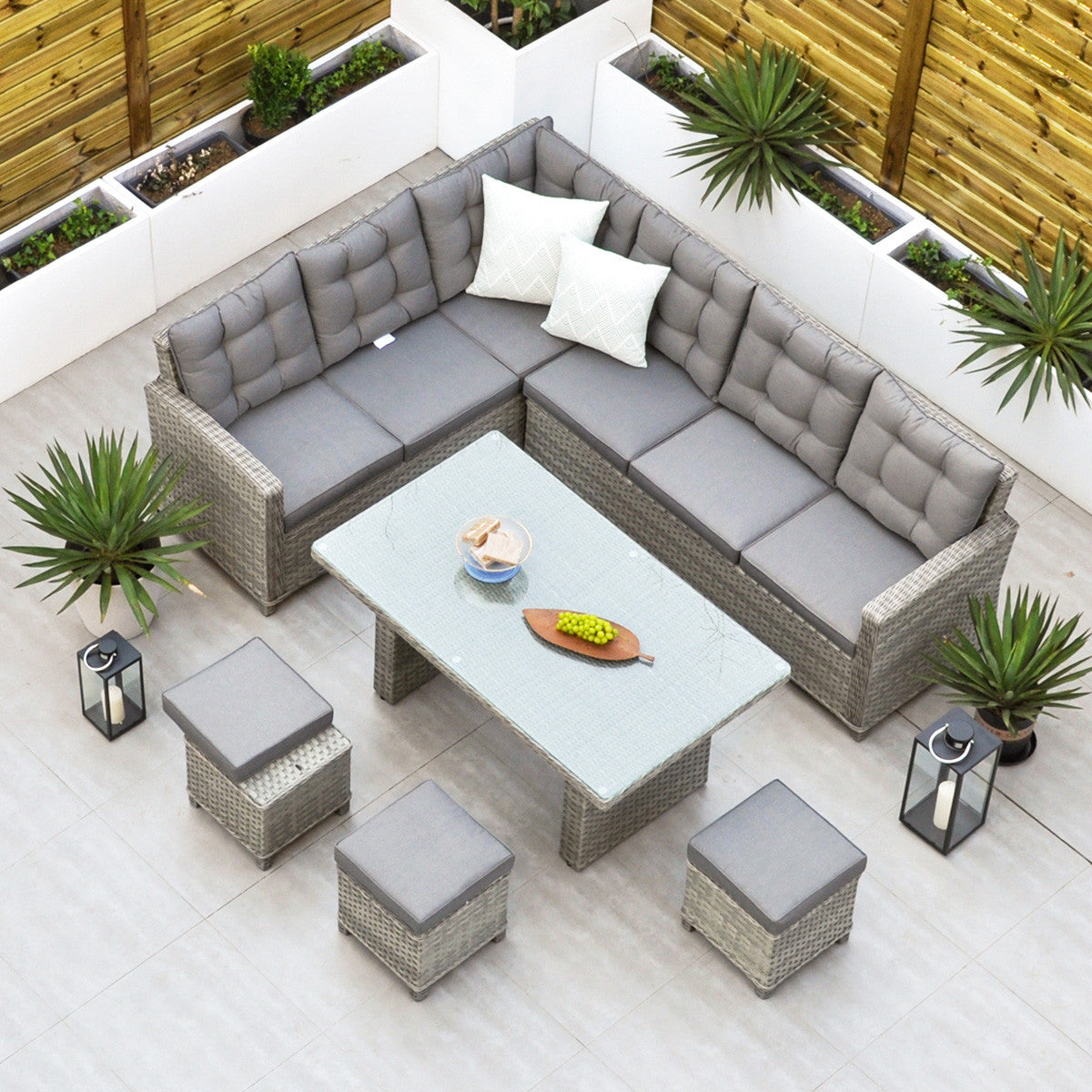 Bali Corner Sofa Set with Rectangular Table (Grey) – Lowneys